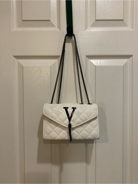 White Quilted Crossbody Bag with Black Chain Strap